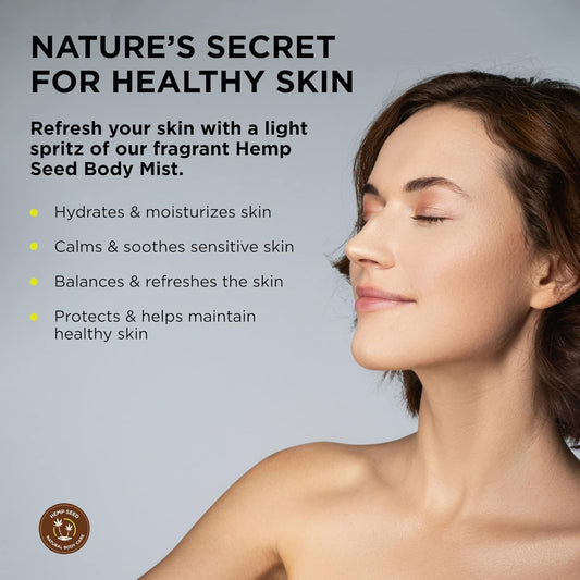 Hemp Seed Body Mist - 8 Fl Oz - Moisturizes, Invigorates & Protects Skin - With Hemp Seed Oil, Chamomile & Aloe Vera - Vegan, Cruelty Free