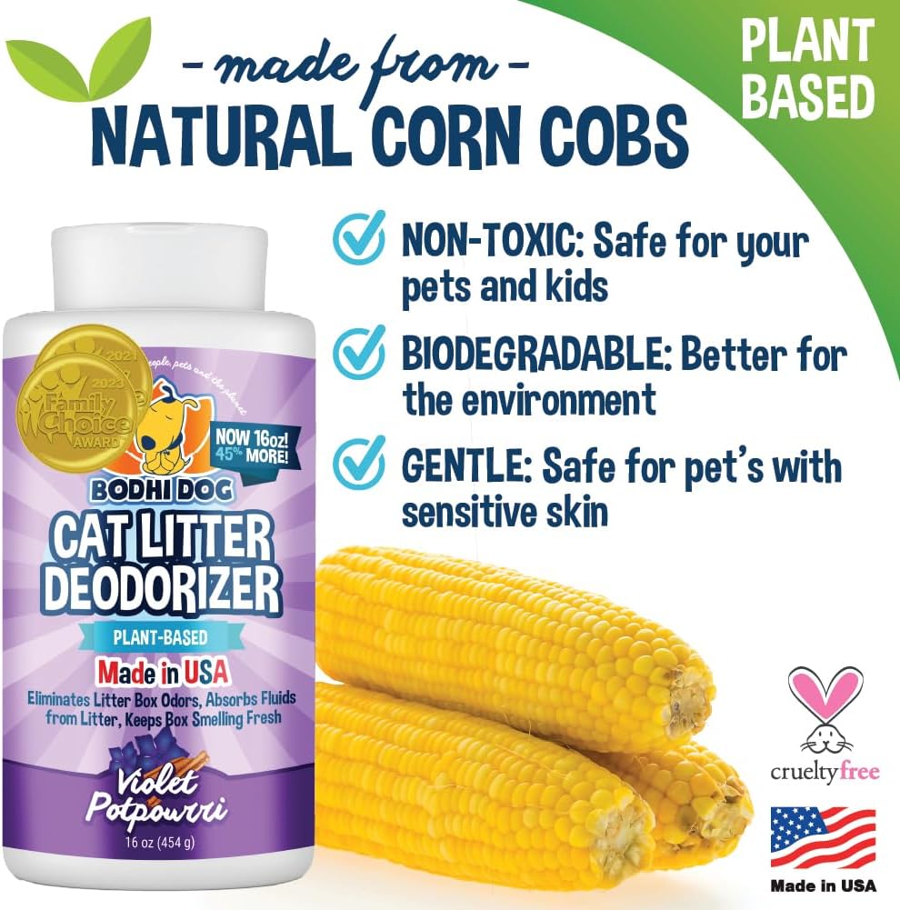 Bodhi Dog Natural Cat Litter Box Odor Eliminator – Best Litter Deodorizer for Strong Urine Odor – Fewer Cat Box Changes – Safe for Kitty Boxes - Violet Potpourri Scent : Pet Supplies
