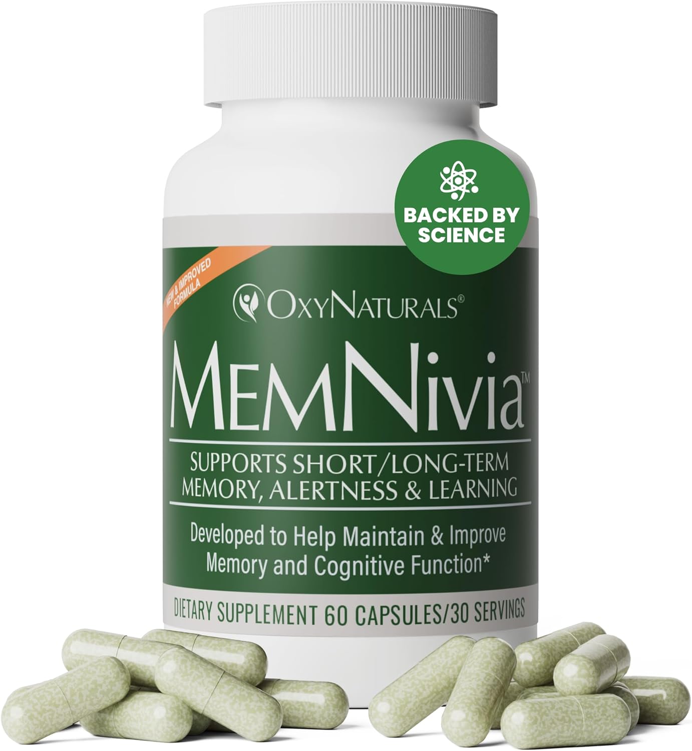 Memnivia Brain Supplements For Memory & Focus | Dual-Sage Stem Cell Formula With Cognivia®, Bacopa, Holy Basil & Ginger | Clinically Proven Mental Clarity Support | 60 Capsules (1 Bottle) | Usa Made