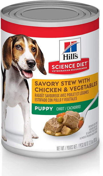 Hill'S Science Diet Puppy, Puppy Premium Nutrition, Wet Dog Food, Chicken & Vegetables Stew, 12.8 Oz Can, Case Of 12