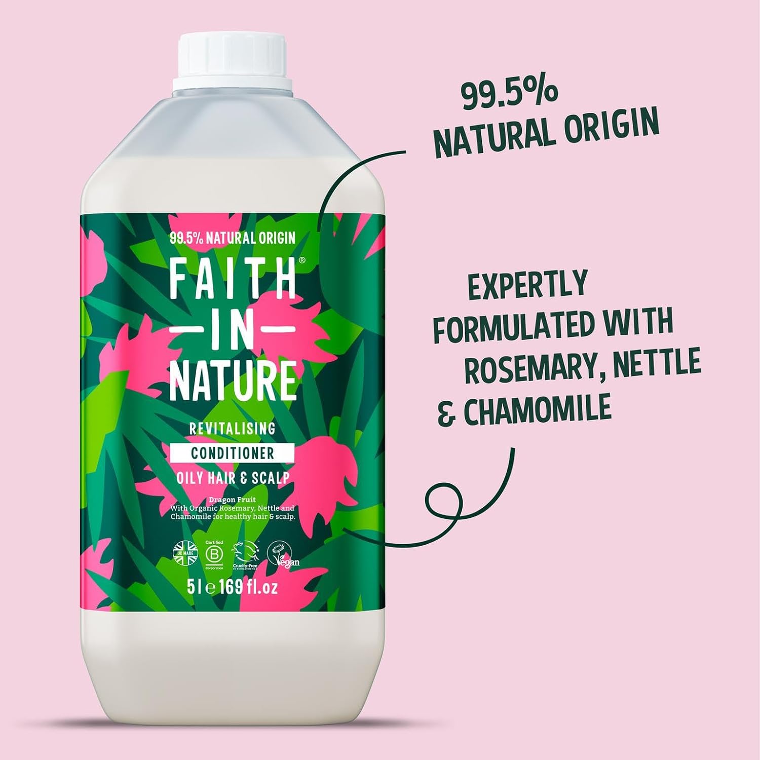 Faith In Nature Natural Dragon Fruit Conditioner, Revitalising for Oily Hair & Scalp, Vegan & Cruelty Free, No SLS, Silicones or Parabens, 5L Refill Pack : Amazon.co.uk: Beauty