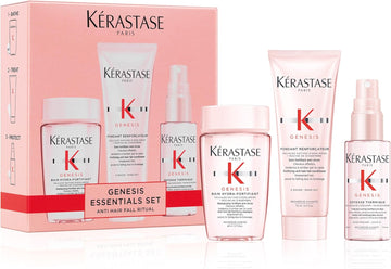 Kérastase Genesis Travel-Size Discovery Gift Set, With Shampoo, Conditioner And Blow-Dry Spray, Nourishing And Fortifying Routine, For Weakened Hair, Infused With Ginger Root And Edelweiss Flower