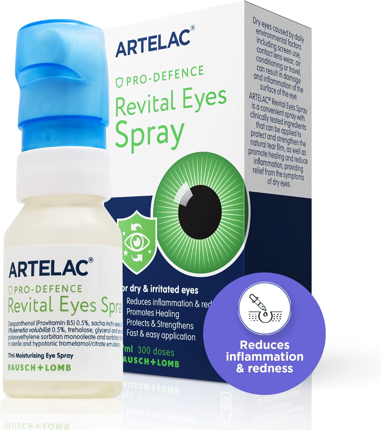 Artelac Revital Eyes Spray, Pro Defence Dry Eye Spray, Irritation, Inflammation And Redness, Preservative Free Eye Mist - Long Lasting Relief, Contact Lens Friendly, 17Ml