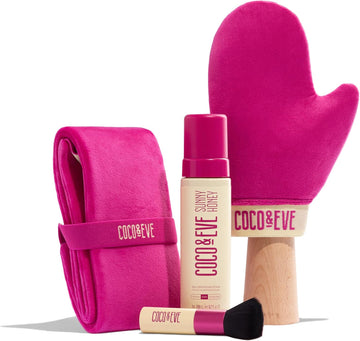 Coco & Eve Bali Bae Self Tan Set (Medium). All Natural Sunless Tanning Mousse. Instant Self Tanning Lotion With Bronzer, Miit & Back Applicator For Flawless Application And Bronze