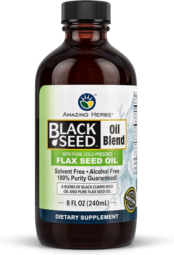 Amazing Herbs Cold-Pressed Black Seed and Flax Seed Oil Blend - Gluten