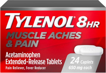 Tylenol 8 Hour Muscle Aches & Pain Relief Extended-Release Tablets With 650 Mg Acetaminophen, Fever Reducer & Pain Medicine For Muscles, Joints, Body, And Backache Pain Relief, 24 Count