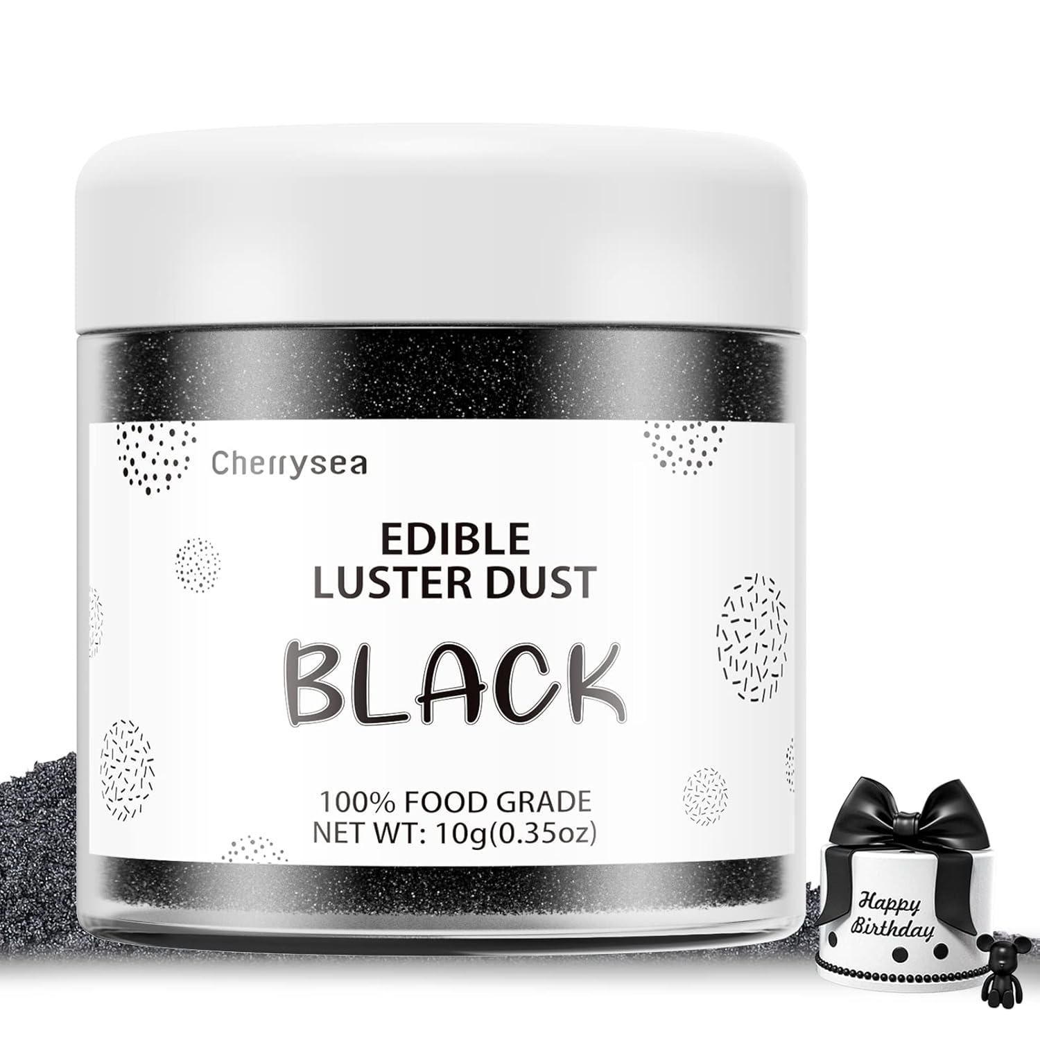 Black Edible Luster Dust 10 Grams, Food Grade Cake Luster Dust Tasteless Dessert Dusting Powders For Baking Cherrysea Food Coloring Powder For Cupcakes, Cake Pops,Fondant,Chocolate, Candy