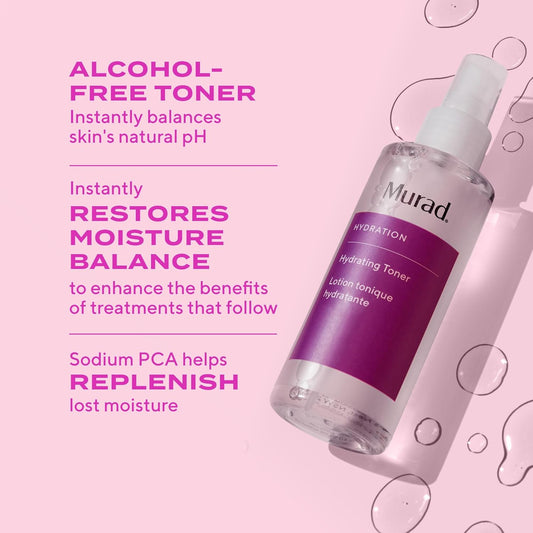 Murad Hydrating Toner – Moisture-Replenishing Alcohol-Free Face Toner With Lecithin, Grape Seed, Peach & Cucumber Extracts For Deep Hydration, Soothing Irritation, & Refreshed Skin - 6 Fl Oz