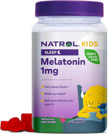 Natrol Kids Melatonin 1Mg, Supplement For Restful Sleep, Sleep Gummies For Children, 140 Raspberry-Flavored Melatonin Gummies, 140 Day Supply