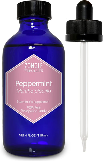 Pure Peppermint Oil By Zongle – 100% Pure Natural, Therapeutic & Food Grade For Baking, Hair, Diffuser, Skin, Edible, Beard, Cooking, Candy, Ingestion, Stomach, Digestion, Teeth, Oral Use– 4 Oz