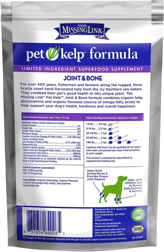 The Missing Link Pet Kelp Canine Joint & Bone 8Oz Superfood Powdered Supplement, Organic & Limited Formula Supports Mobility For Adult & Senior Dogs