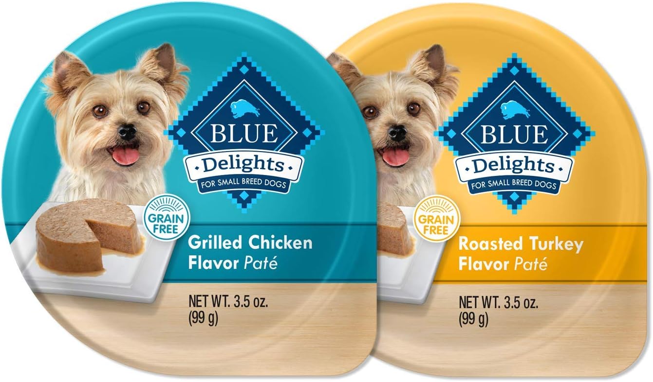 Blue Buffalo Delights Natural Adult Small Breed Wet Dog Food Cups, Pate Style, Roasted Turkey & Grilled Chicken 3.5-oz (24 Count - 12 of Each Flavor): Pet Supplies: Amazon.com