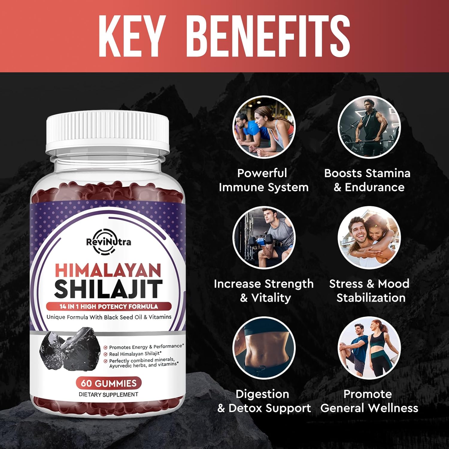 Shilajit Gummies - Himalayan Organic Shilajit Supplement 14-In-1 Complex With Black Seed Oil & Ayurvedic Herb Blend, Fulvic Acid For Men & Women - For Energy, Cognitive & Immunity Support