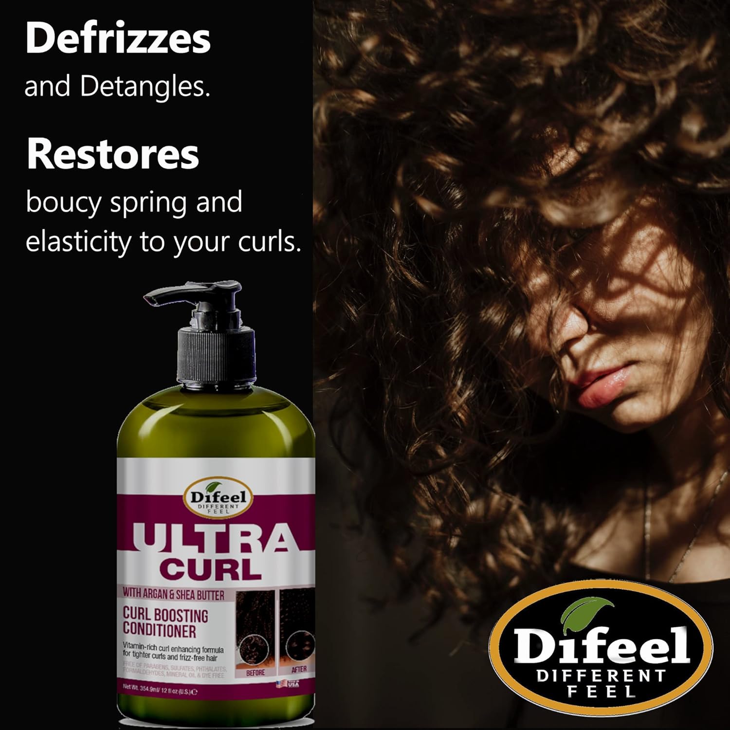 Difeel Ultra Curl with Argan & Shea Butter - Curl Boosting Conditioner 12 oz. : Beauty & Personal Care