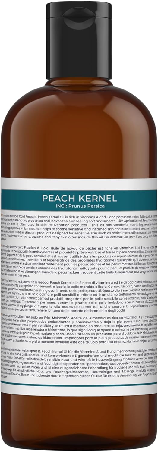 Mystic Moments | Peach Kernel Carrier Oil 500Ml - Pure & Natural | Perfect For Hair, Face, Nails, Aromatherapy, Massage And Oil Dilution Vegan Gmo Free