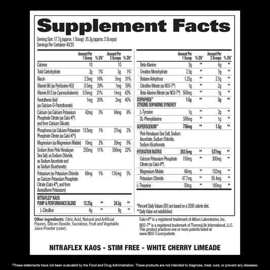 Gat Sport Nitraflex® Kaos Stim-Free Pre-Workout Berry Lemonade, Nitric Oxide & Focus Matrix With Citrulline, Beta-Alanine, Creatine, Cgmp Certified, 40 Servings