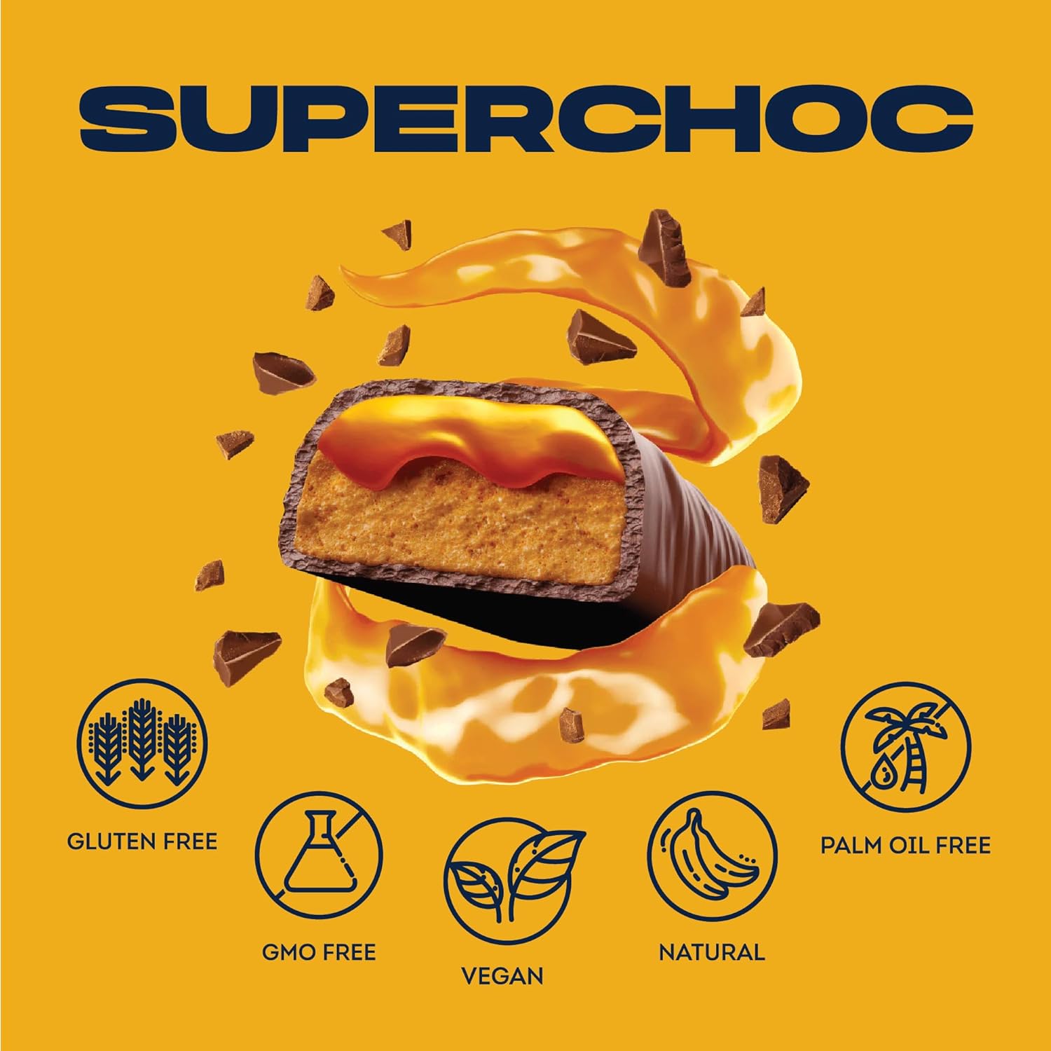 Vive Superchoc Low Sugar High Fibre Gooey Caramel Chocolate Bar - Protein Packed - Vegan Healthy Snack : Amazon.co.uk: Health & Personal Care