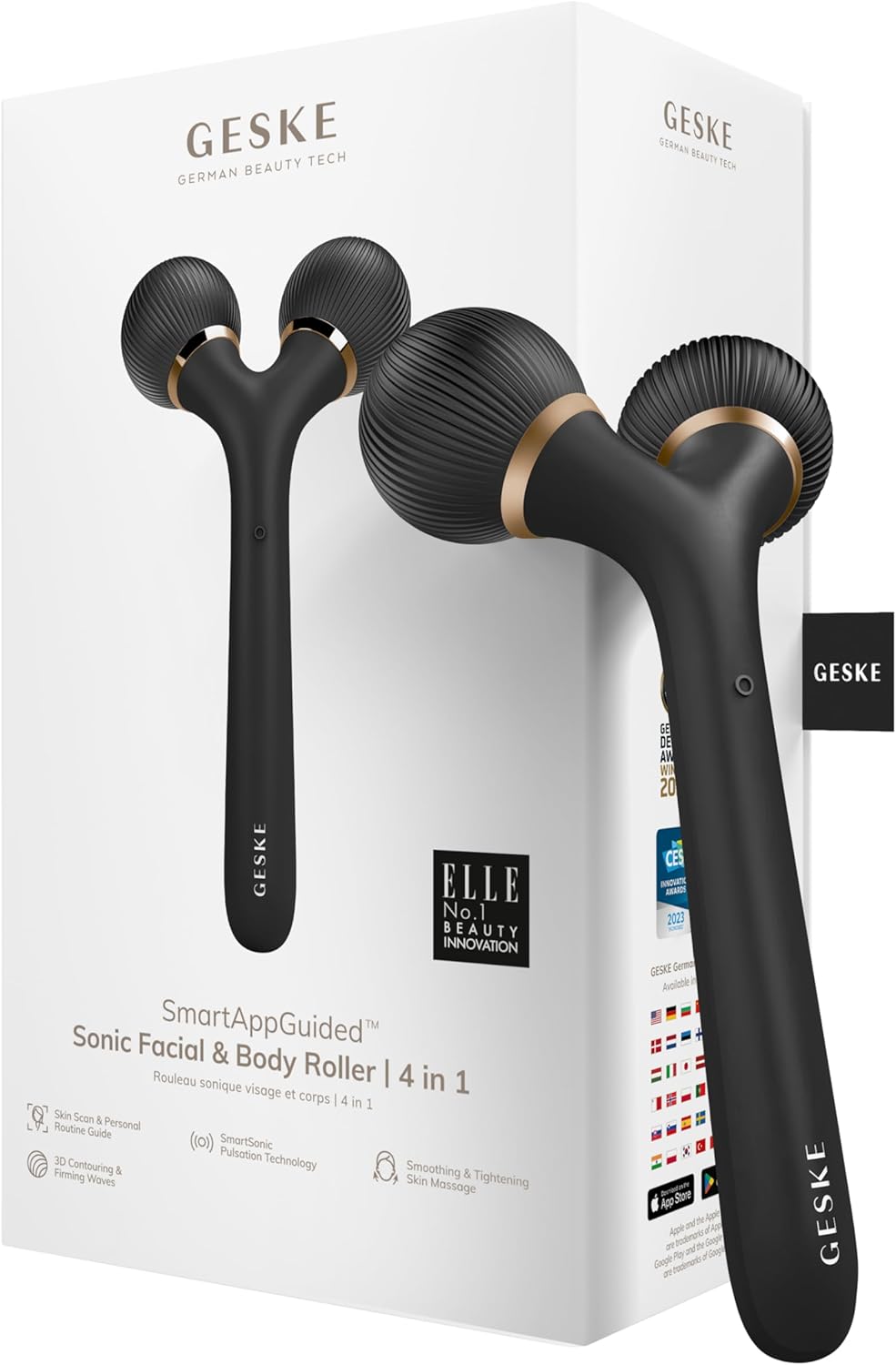 Geske Smartappguided™ Sonic Facial & Body Roller | 4 In 1 | Derma Roller | Facial & Body | Professional Facial & Body Roller | For Skincare And Beauty Routine