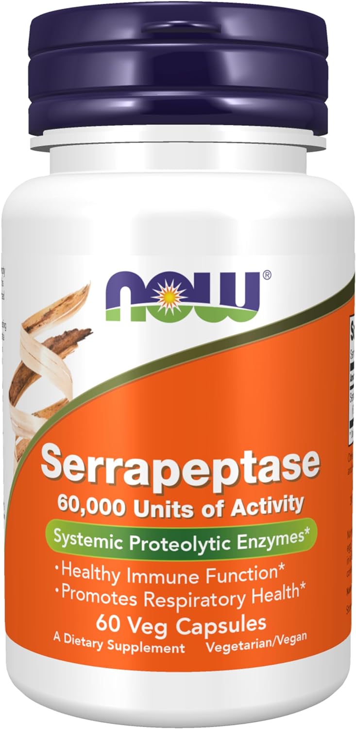 Now Foods Supplements, Serrapeptase 60,000 Units Of Activity, Promotes Respiratory Health And Immune Function*, 60 Veg Capsules