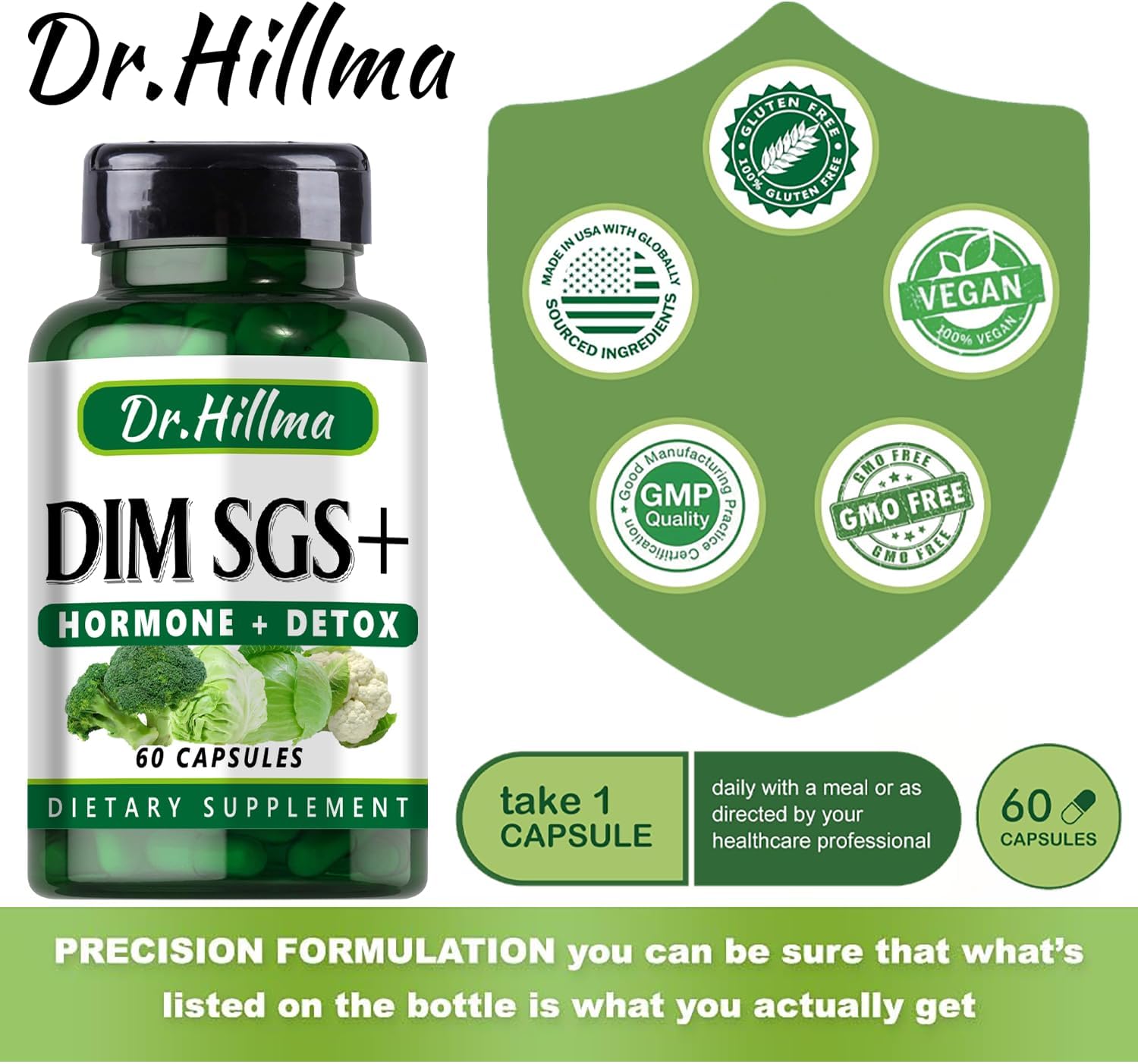 Dr.hillma DIM Supplement 200MG Diindolylmethane to Support Hormone Detox Balance Estrogen Supportments Metabolism Menopause Acne Hot Flashes Relief Support Antioxidant Detoxification(60 Capsules) : Everything Else