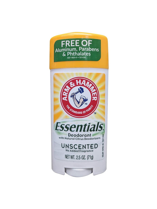 Arm & Hammer Essentials Solid Deodorant Unscented, 2.5 Oz (Pack Of 3)