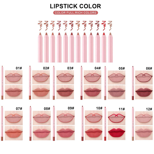Dulele High Pigmented Matte Lip Liner Set, 12 Colors Creamy Velvet Lip Liner Pencil, Waterproof Non-Marking Lipstick Pen Lip Makeup For Daily/Travel/Party/Work