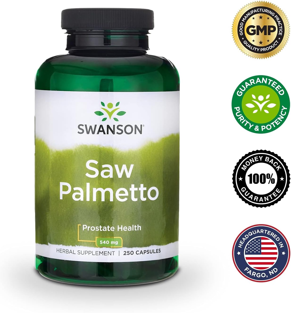 Swanson Saw Palmetto Herbal Supplement for Men Prostate Health Hair Supplement Urinary Health 540 mg 250 Capsules : Health & Household