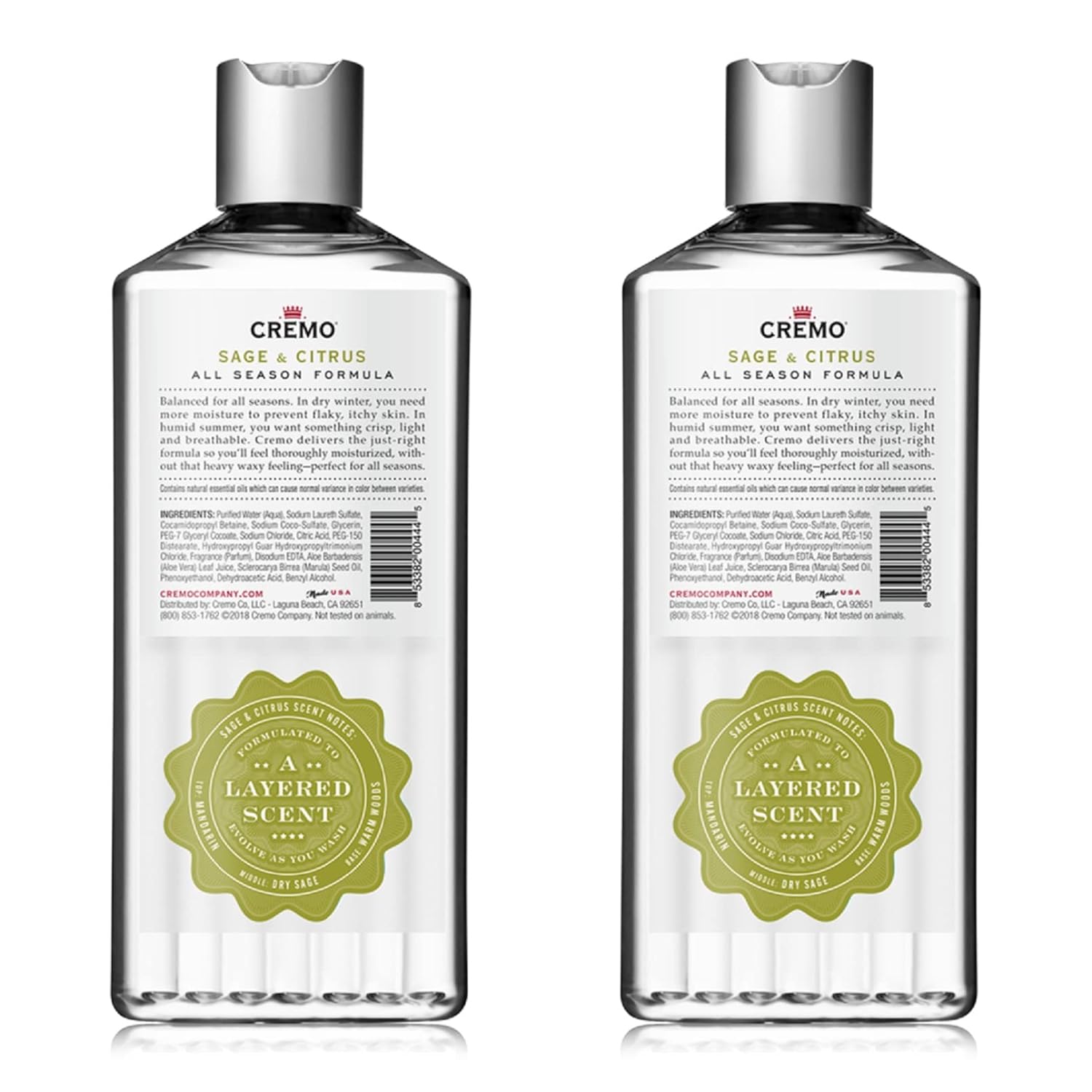 Cremo Rich-Lathering Sage & Citrus Body Wash, A Revitalizing Combination of Bright Mandarin, Dry Herbs and White Cedar, 16 Fl Oz (2-Pack) : Beauty & Personal Care