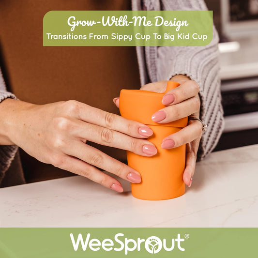 WeeSprout Bamboo Grow-With-Me Sippy Cups with Lids, 10 oz Set of Four, Babies Kids & Toddlers, Made With Bamboo & 100% Silicone, Bite Spout Design, Dishwasher Safe