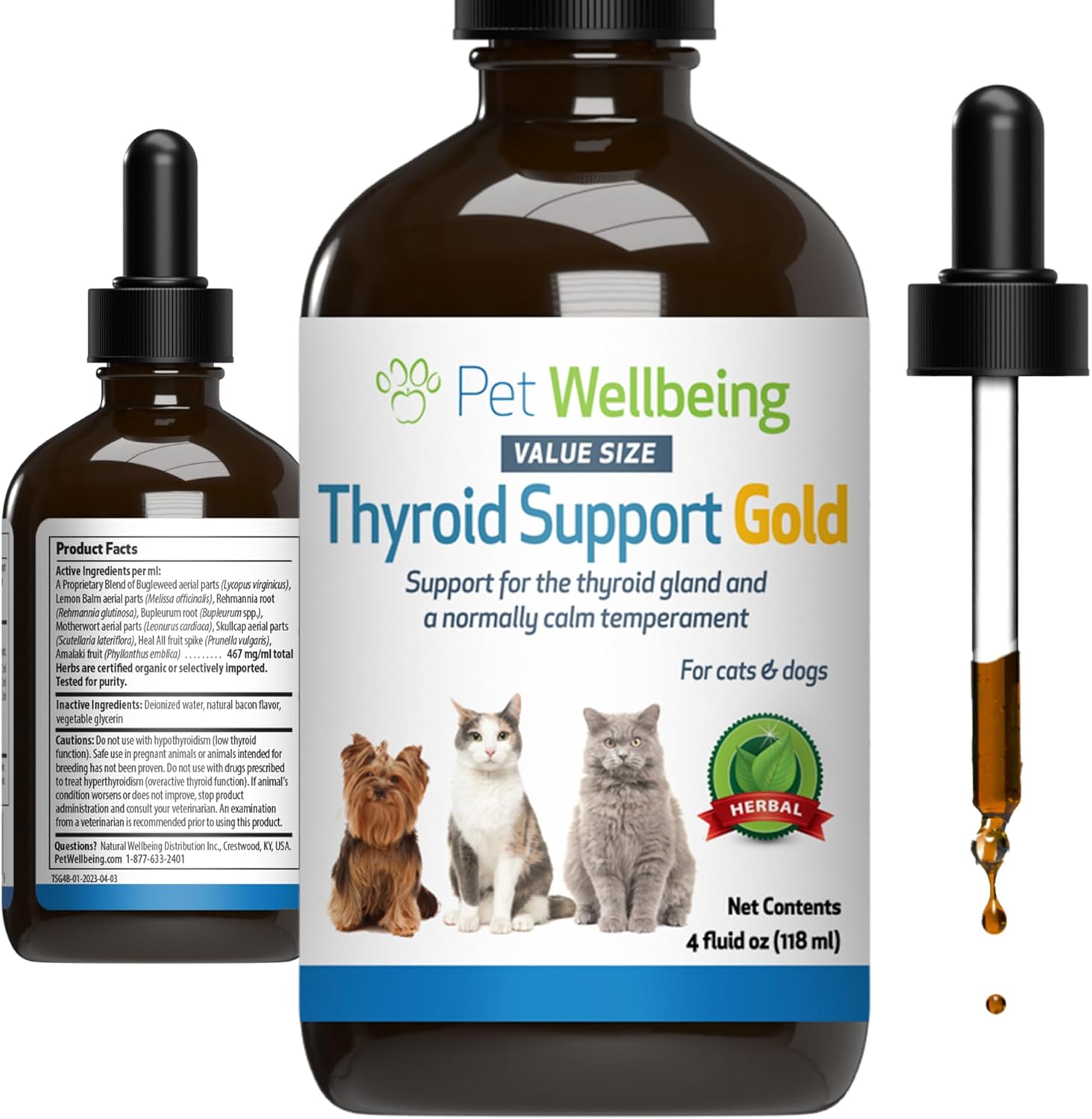 Pet Wellbeing Thyroid Support Gold For Cats - Vet-Formulated - Supports Overactive Thyroid In Felines - Natural Herbal Supplement 4 Fl Oz (118 Ml)