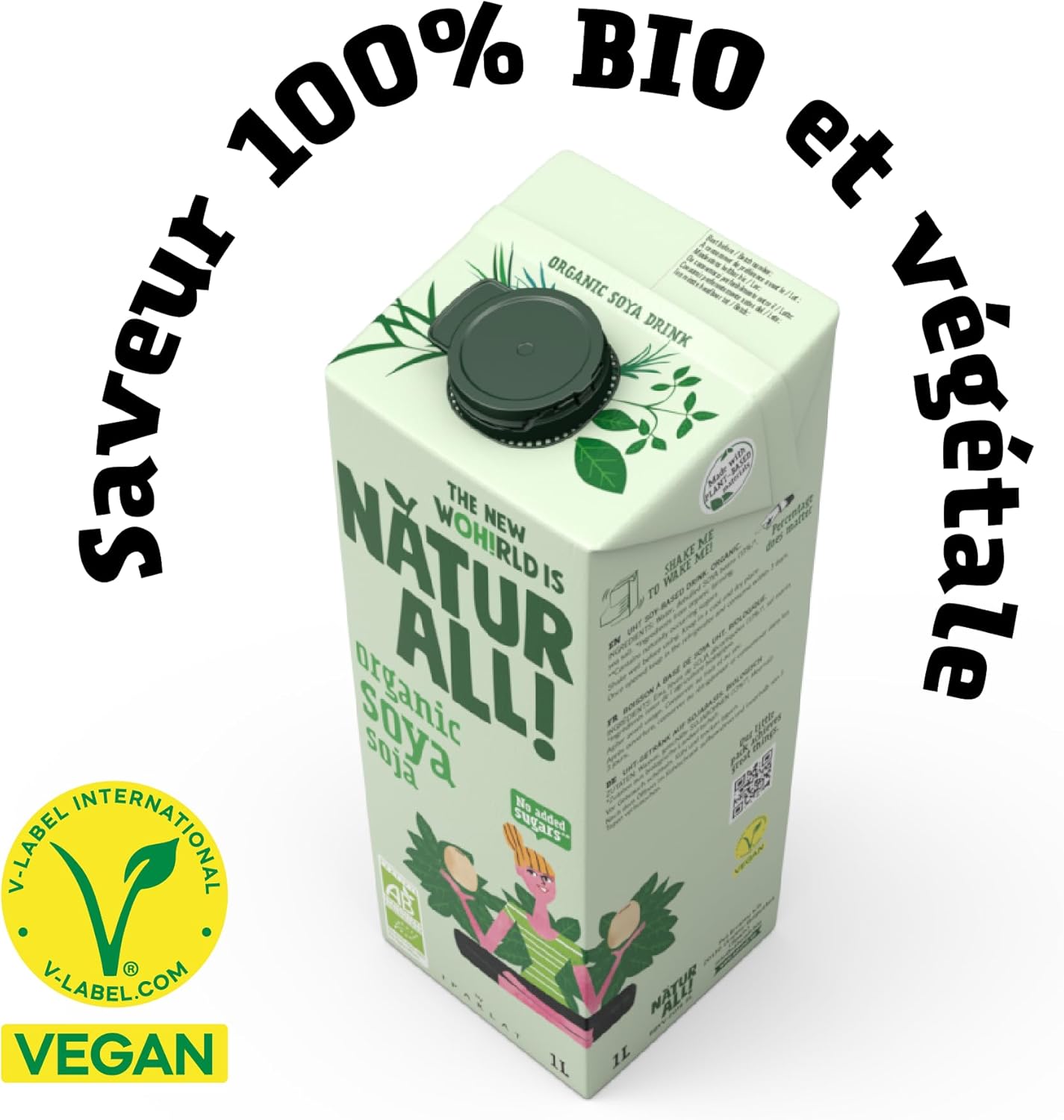 Natur All | Organic Soya Drink 1L - Unsweetened, Only 3 Ingredients, 100% Plant-Based, Vegan (6 Unit Box)