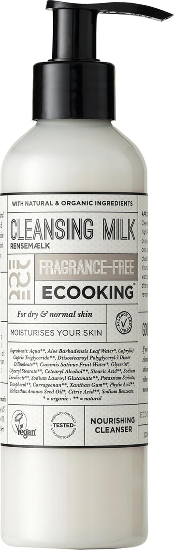 Ecooking Fragrance-Free Cleansing Milk 200Ml - Gentle Milk Cleanser For All Skin Types - Nourishing & Moisturizing Facial Cleanser Without Scent - Safe And Effective