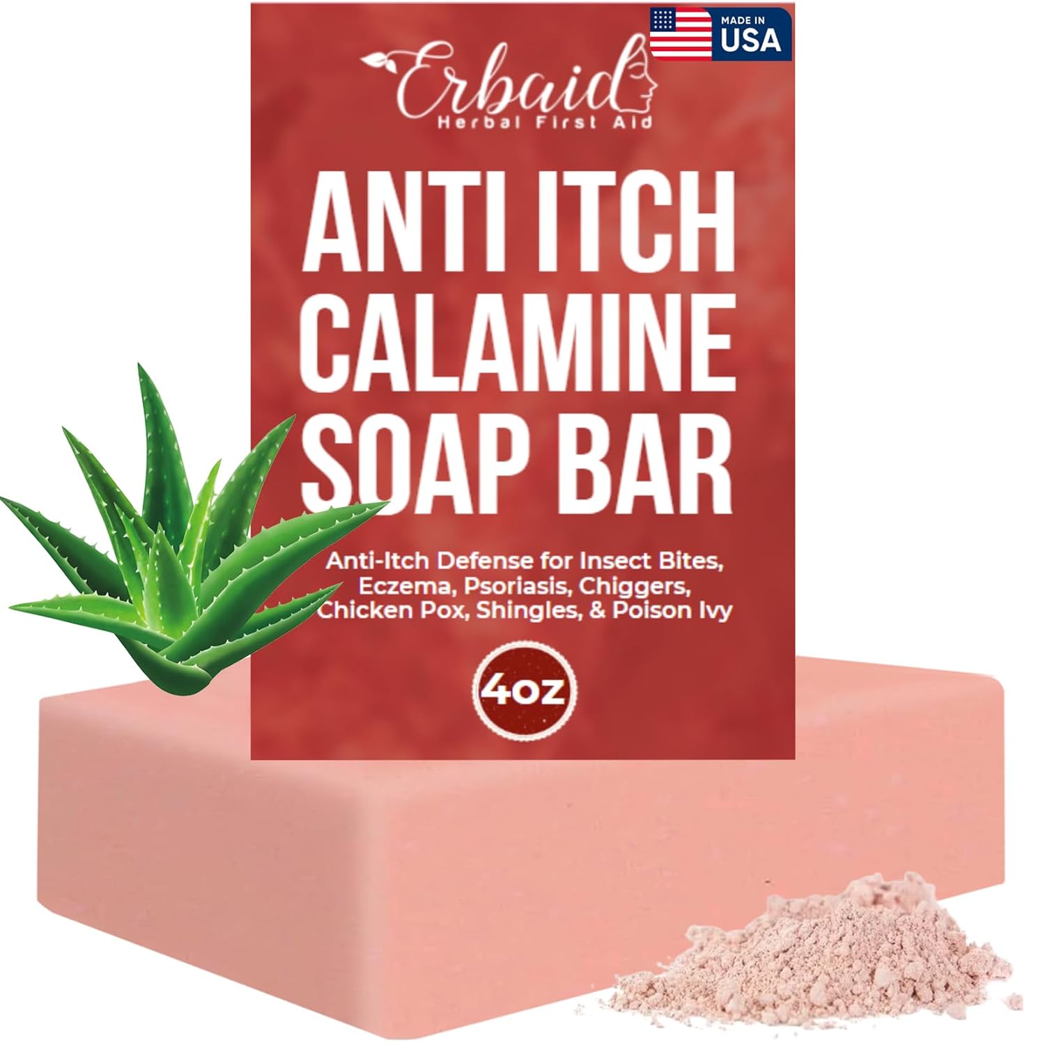 Calamine Soap Bar For Itching – All Natural Instant Itch Relief – Calming Calamine Soap For Itchy Skin, Insect Bite, Eczema, Poison Ivy Rash, Chicken Pox – Pure Raw Anti-Itch Body Wash Made In Usa