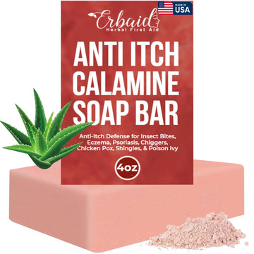 Calamine Soap Bar For Itching – All Natural Instant Itch Relief – Calming Calamine Soap For Itchy Skin, Insect Bite, Eczema, Poison Ivy Rash, Chicken Pox – Pure Raw Anti-Itch Body Wash Made In Usa