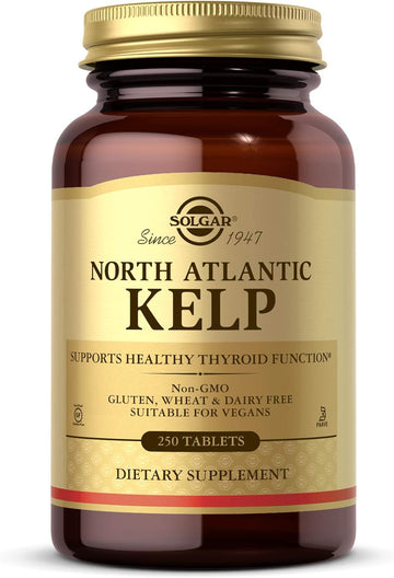 Solgar North Atlantic Kelp, 250 Tablets - Natural Source Of Iodine - Supports Healthy Thyroid Function - Gluten Free, Dairy Free, Kosher - 250 Servings