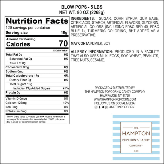 Charms Blow Pops, 3Lb Bulk Bag (Approx 68), Assorted Fruit Flavored Bubble Gum Filled Lollipops, Individually Wrapped Bulk Hard Candy, The Hampton Popcorn & Candy Company