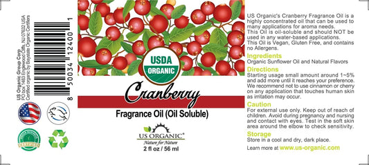 US Organic Cranberry Fragrance Oil_Oil Soluble_USDA Certified Organic_for Candle, Soap Making, Shampoo, Conditioner, Body Oil, Body Butter, Craft, DIY Projects, and Small Businesses_2 fl oz