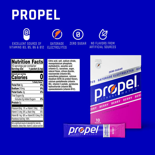 Propel Powder Packets Berry With Electrolytes, Vitamins And No Sugar 10 Count (Pack Of 12)