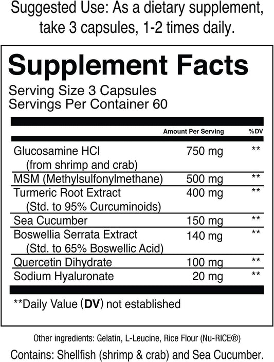 Jocko Fuel Joint Support Supplement - Glucosamine Msm For Joint Pain, Mobility, & Flexibility W/Turmeric & Boswellia (180 Capsules)