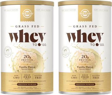 Solgar Whey to Go Whey Protein Powder, Vanilla - 1, Pack of 2 - Grass-Fed Protein with L-Glutamine & BCAAs - rBGH Free, Gluten Free & Non-GMO - 26 Total Servings