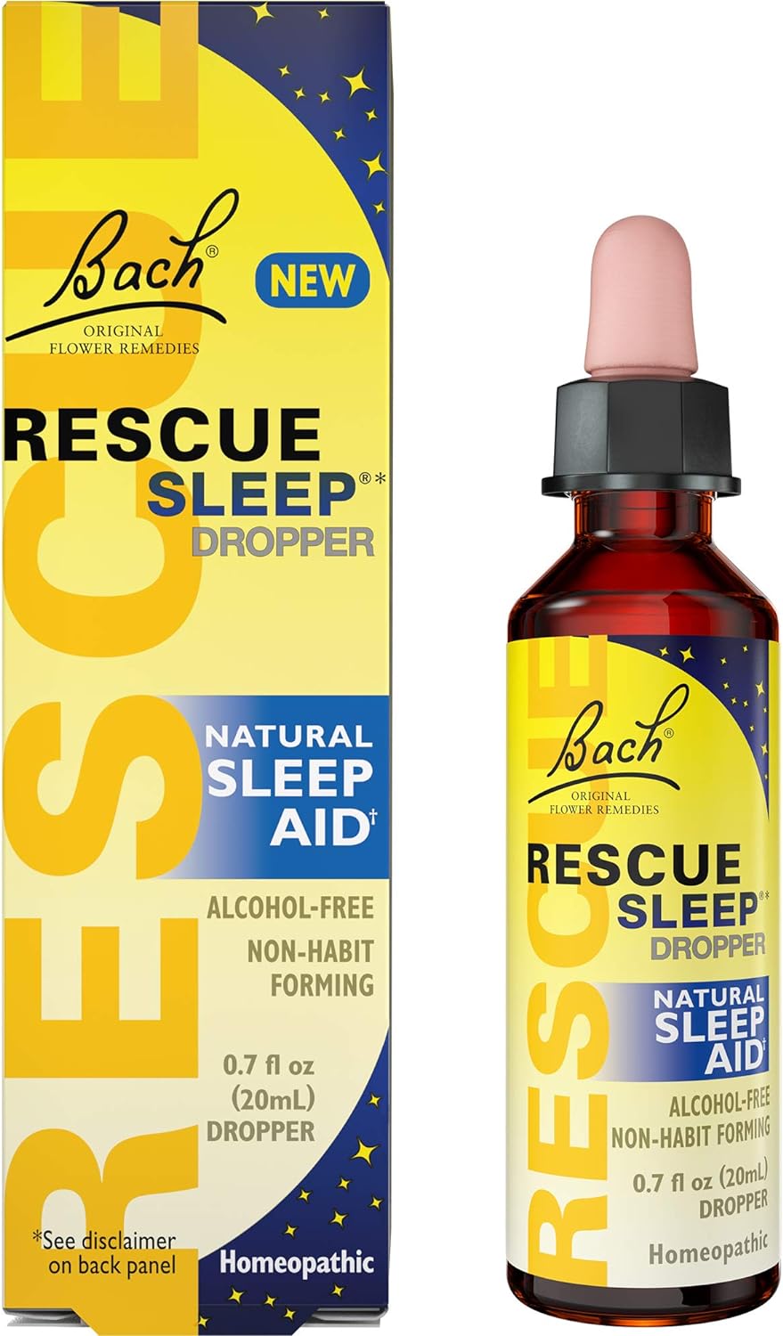 Bach RESCUE SLEEP Dropper 20mL, Natural Sleep Aid, Homeopathic Flower Essence, Free of Melatonin, Sugar, & Gluten, Family-Friendly, Non-alcohol Formula