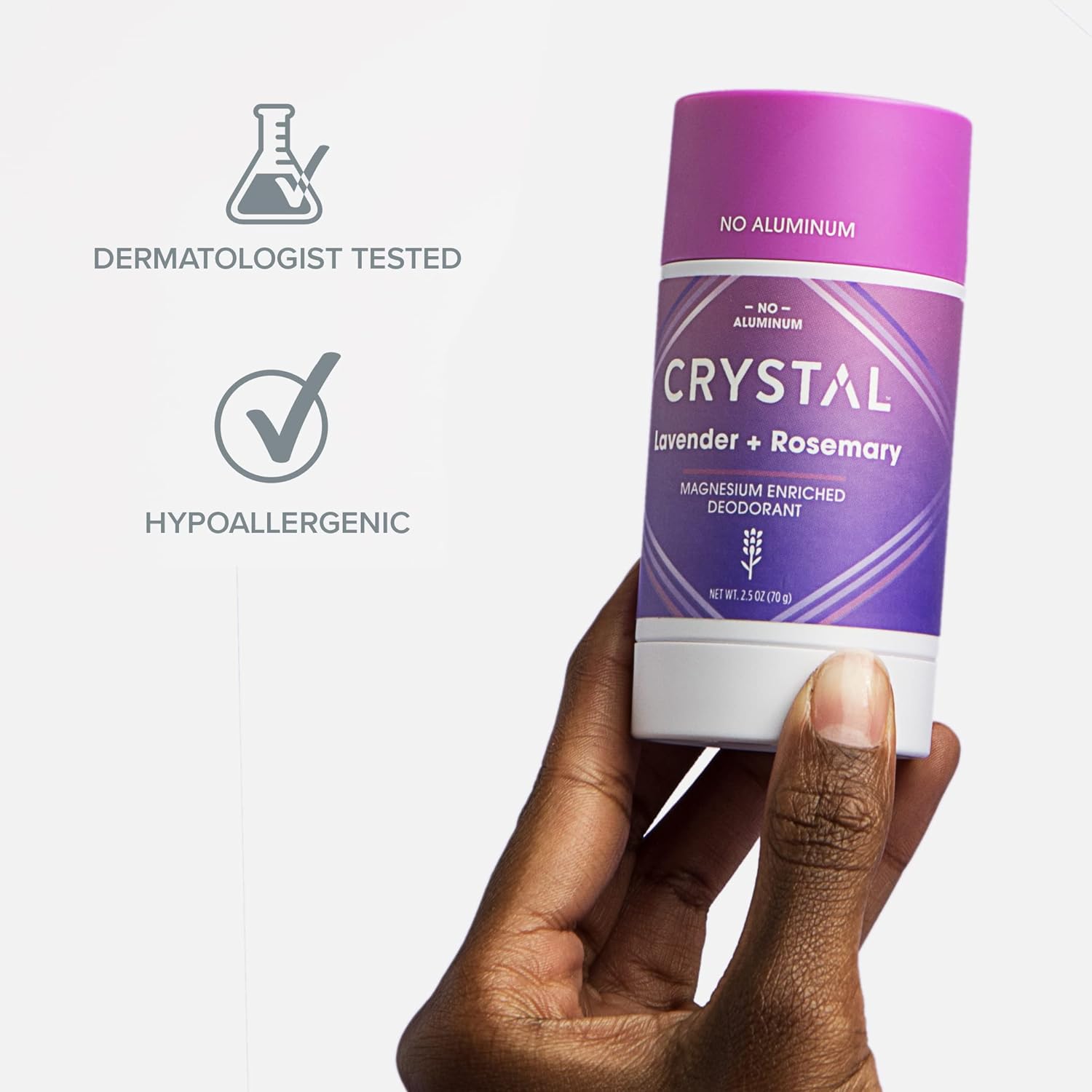 Crystal Magnesium Solid Stick Natural Deodorant, Non-Irritating Aluminum Free Deodorant for Men or Women, Safely and Effectively Fights Odor, Lavender + Rosemary, 2.5 oz : Beauty & Personal Care