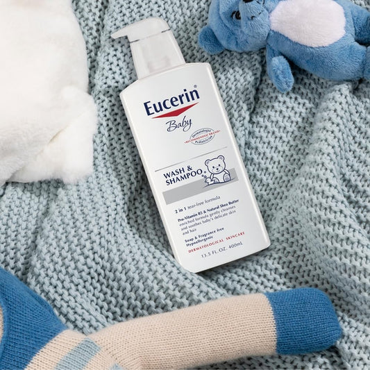 Eucerin Baby Wash & Shampoo - 2 In 1 Tear Free Formula, Hypoallergenic & Fragrance Free, Nourish And Soothe Sensitive Skin - 13.5 Fl Oz (Pack Of 3)