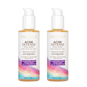 Pacifica Beauty Acne Defense Face Cleanser | 2 Pack | Salicylic Acid, Cucumber, & Aloe Daily Facial Wash | For Oily and Acne Prone Skin | 100% Vegan & Cruelty-Free | Sulfate + Paraben Free