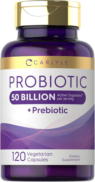 Carlyle Probiotics With Prebiotics | 120 Capsules | 50 Billion Active Organisms | Non-Gmo & Gluten Free Supplement