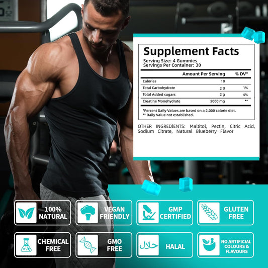 Creatine Monohydrate Gummies 1250Mg Per Gummies For Men Women Growth Muscle Enhance Workout Recovery Low Calorie 120 Gummies 30 Day Supply