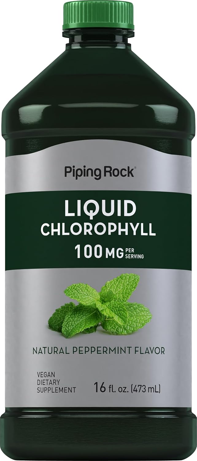 Piping Rock Chlorophyll Liquid Drops 100mg | 16 oz | Natural Peppermint Flavor | Vegetarian, Non-GMO, and Gluten Free Formula