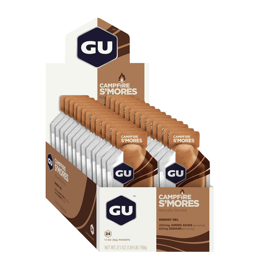 Gu Energy Original Sports Nutrition Energy Gel, Vegan, Gluten-Free, Kosher, And Dairy-Free On-The-Go Energy For Any Workout, 24-Count, Campfire S'Mores