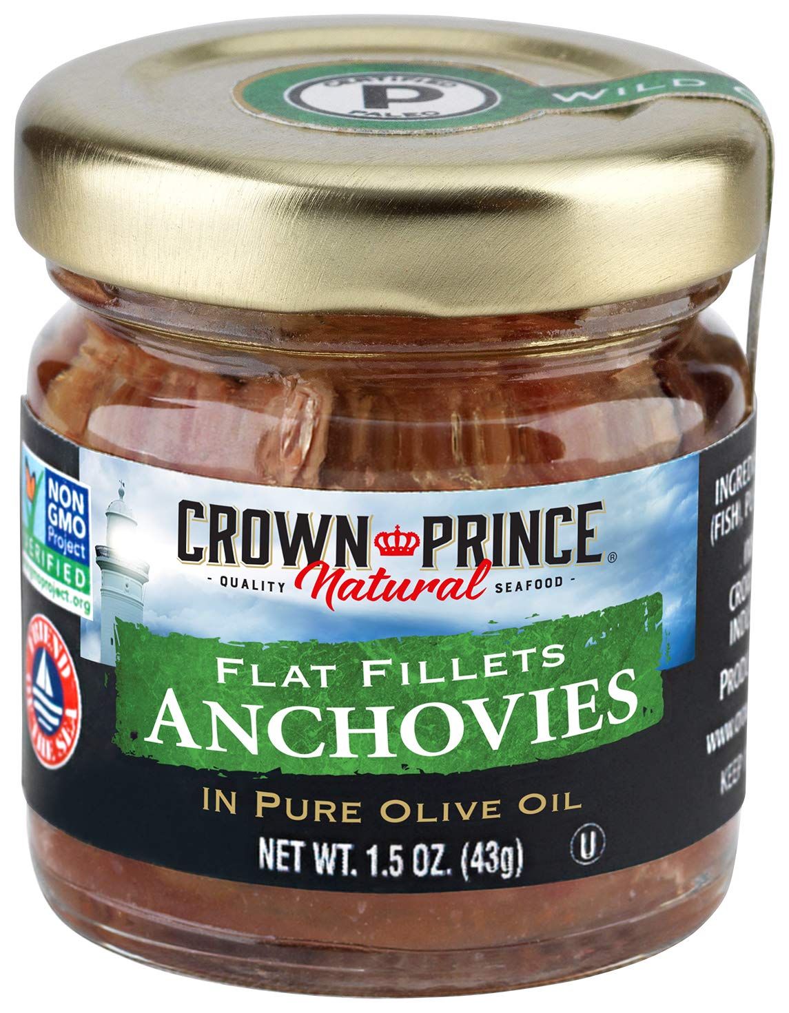 Crown Prince Natural Flat Fillets of Anchovies in Pure Olive Oil, 1.5-Ounce Jars (Pack of 18)