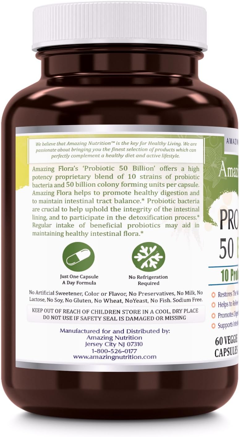 Amazing ora Probiotic 10 Best Probiotics Strains, Veggie Capsules -Including Acidophilus, plantarum, rhamnosus etc * Supports Digestive & Immune Health * (50 Billion, 60 Count)